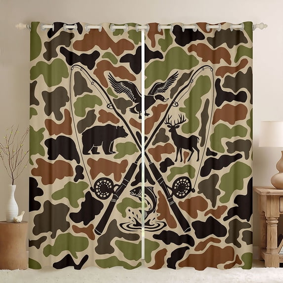 Castle Fairy Animal Blackout Curtains Set of 2 (52x84 Each),Fishing Window Curtains
