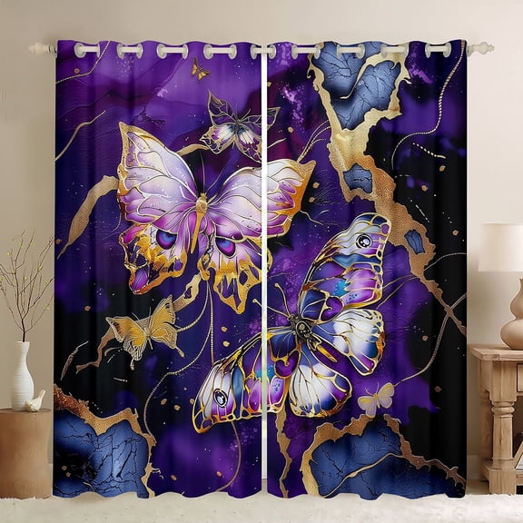 Castle Fairy Animal Butterflies Curtains Pack Of 2 (42X84 Each) for Teens Women Men,Abstract Marble Curtains Blackout,Stone Pattern Bedroom Curtains,Ultra Soft Home Decor