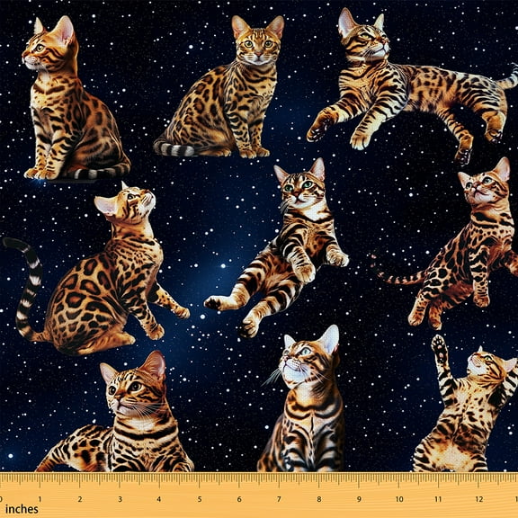 Castle Fairy Animal Cat Fabric by the Yard 2 Yard,Galaxy Universe Sewing Fabric,Kawaii Pet Home Decor Fabric by the Yard,Luxury Teens Bedroom Decor