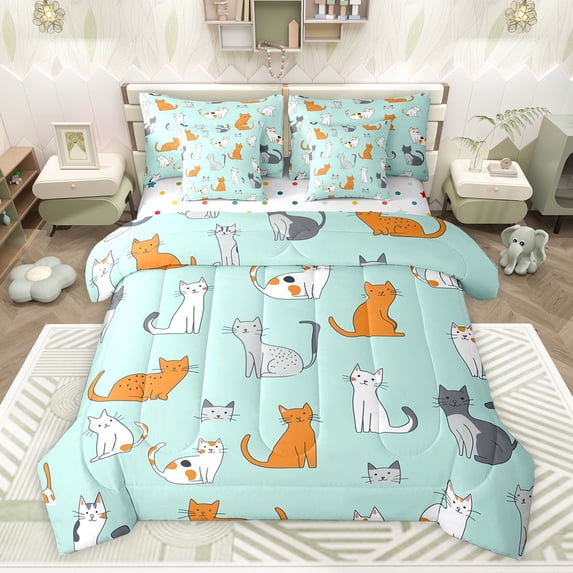 Castle Fairy Animal Cats Twin Bedding Sets,Teal Orange Bedding Comforter Set