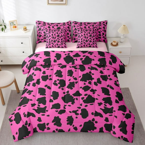 Castle Fairy Animal Cattle Print Bedding Comforter Set 7-Piece for Female Men,Abstract Cow Bull Print King Bedding Sets,Rustic Farmhouse Ultra Soft Bed Sheets,Breathable Home Decor,Reversible