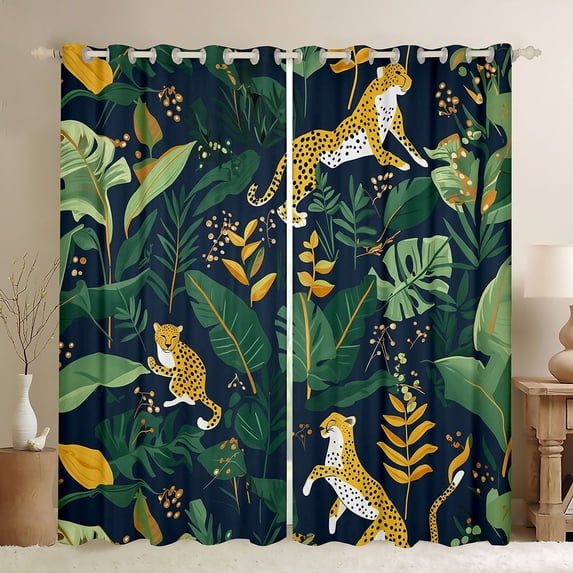 Castle Fairy Animal Cheetah Curtains Pack of 2 (42x84 Each),Botanical Plants Curtains Blackout,Woodland Wildlife Bedroom Curtains,Ultra Soft Cartoon Home Decor