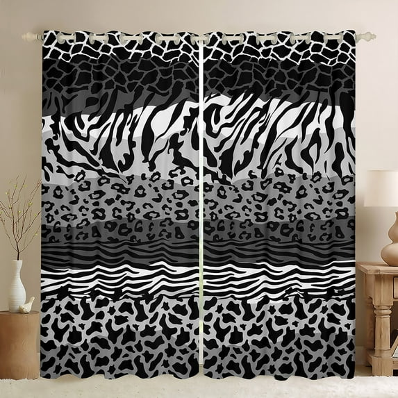 Castle Fairy Animal Cheetah Zebra Print Curtains Pack of 2 (42x84 Each) for Female Men,Black Grey Curtains Blackout,Abstract Geometric Stripes Bedroom Curtains,Ultra Soft Home Decor