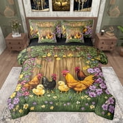 Castle Fairy Animal Chicken Rooster Bedding Comforter Set 7-Piece for Kids Teens Adults,Chic Flowers Vintage Cabin King Bedding Sets,Rustic Farmhouse Animal Ultra Soft Bed Sheets