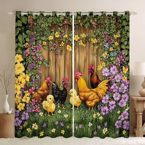 Castle Fairy Animal Chicken Rooster Curtains Pack of 2 (42x84 Each) for Kids Teens Adults,Chic Flowers Vintage Cabin Curtains Blackout,Rustic Farmhouse Animal Bedroom Curtains,Breathable Home Decor