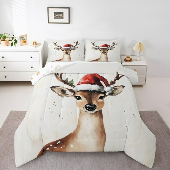 Castle Fairy Animal Deer 2pcs Bedding Comforter Set for Kids,Happy New Year Twin Comforter Sets,Festival Xmas Breathable Bedding Set,Luxury Bedroom Decor