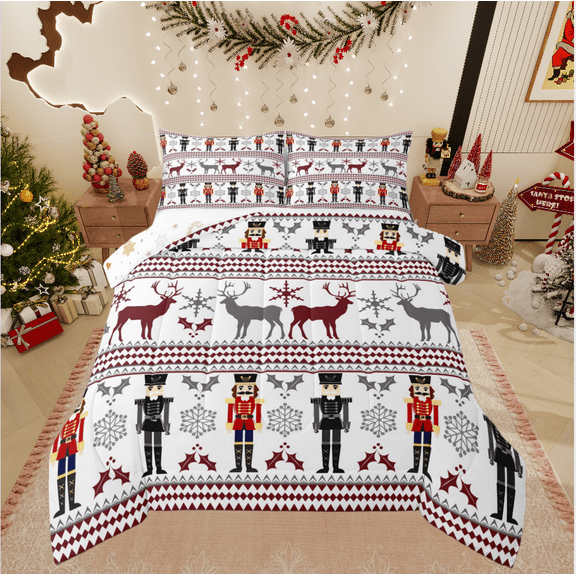 Castle Fairy Animal Deer 3 Pieces Queen Comforter Set for Teens,Christmas Nutcracker Ultra Soft Bedding Sets,Winter Snowflake Bedding Comforter Set,Lightweight Room Decor