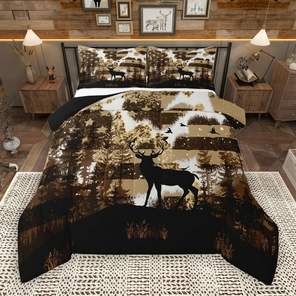 Castle Fairy Animal Deer 3 Pieces Queen Comforter Set for Women Men Teens,USA Flag Ultra Soft Bedding Sets,Abstract Vintage Bedding Comforter Set,Microfiber Bedroom Decor