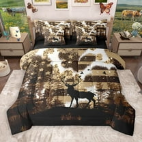 Castle Fairy Animal Deer 7-Piece Twin Bedding Sets for Women Men Teens,USA Flag Bedding Comforter Set,Abstract Vintage Breathable Sheet Sets,Microfiber Bedroom Decor