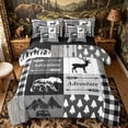 thumbnail image 1 of Castle Fairy Animal Deer Bear Full Size Bedding Sets 7 Pieces,Geometric Plaid Adventure Theme Full Size Bed in a Bag,Black White Gray,Black Reversible, 1 of 7