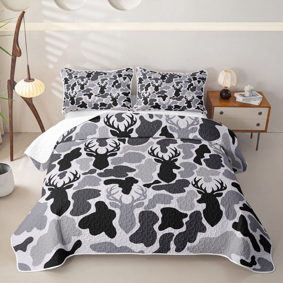 Castle Fairy Animal Deer Bed Spread Queen,Black Gray Camouflage Queen Coverlet Set
