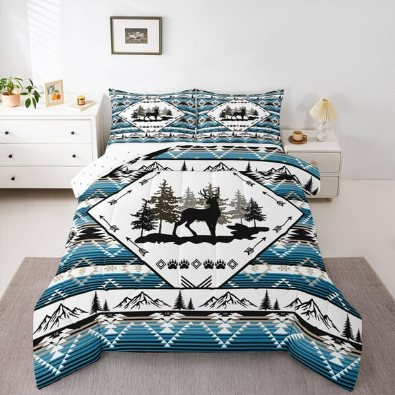 Castle Fairy Animal Deer Bedding Comforter Set 2pcs for Female Men Women,Woodland Wildlife Twin Comforter Sets Microfiber,Boho Tribal Aztec Breathable Bedding Set,Luxury Bedroom Decor,Reversible