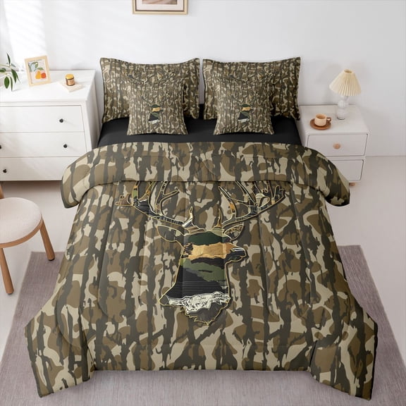 Castle Fairy Animal Deer Bedding Comforter Set,Vintage Camouflage King Bedding Sets