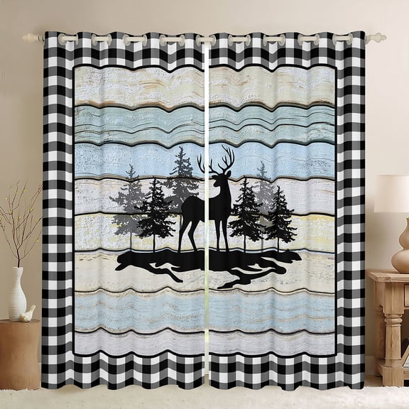 Castle Fairy Animal Deer Blackout Curtains Set of 2 (52x84 Each) for Children Teens Adults,Vintage Lodge Cabin Window Curtains,Woodland Wildlife Curtains and Drapes,Microfiber Bedroom Decor