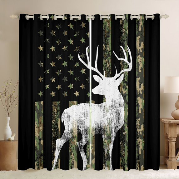 Castle Fairy Animal Deer Curtains Pack of 2 (42x84 Each),Camo USA Flag Curtains Blackout