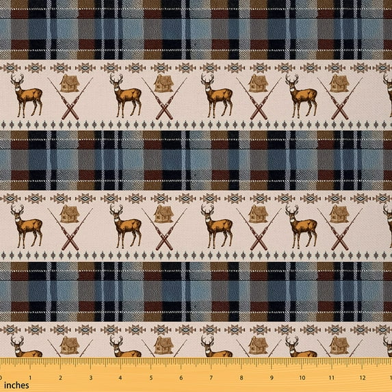Castle Fairy Animal Deer Fabric by the Yard 1 Yard,Lodge Cabin Home Decor Fabric by the Yard,Geometric Buffalo Room Decor Fabric by the Yard,Ultra Soft Tribal Home Decor