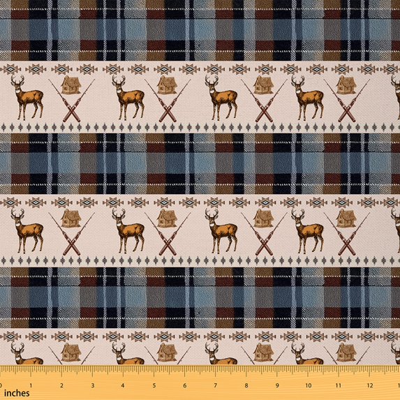 Castle Fairy Animal Deer Fabric by the Yard 5 Yard,Lodge Cabin Sewing Fabric,Geometric Buffalo Fabric for Sewing,Ultra Soft Tribal Home Decor