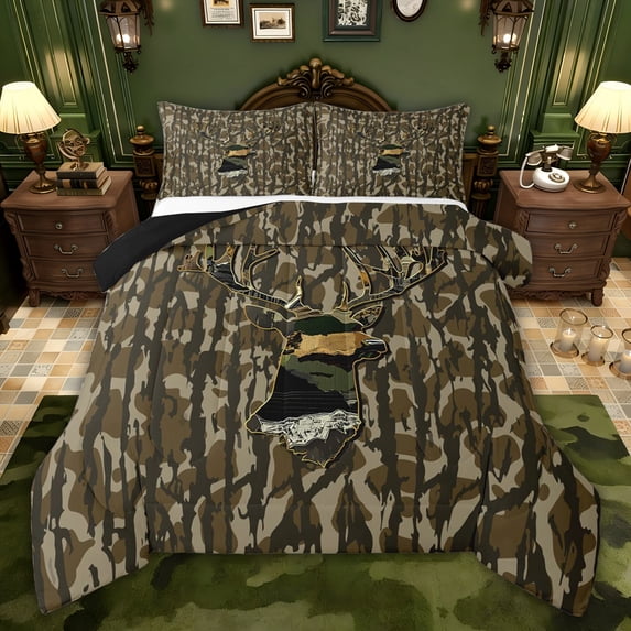Castle Fairy Animal Deer Full Size Comforter Sets,Vintage Camouflage Bedding Sets