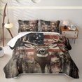 thumbnail image 1 of Castle Fairy Animal Deer Quilt King for Teens,Rustic American Flag King Coverlet Set,Red Blue Brown, 1 of 7