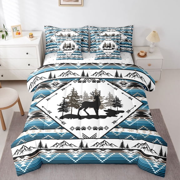 Castle Fairy Animal Deer Twin Bedding Sets 7-Piece for Female Men Women,Woodland Wildlife Bedding Comforter Set Microfiber,Boho Tribal Aztec Breathable Sheet Sets,Luxury Bedroom Decor,Reversible