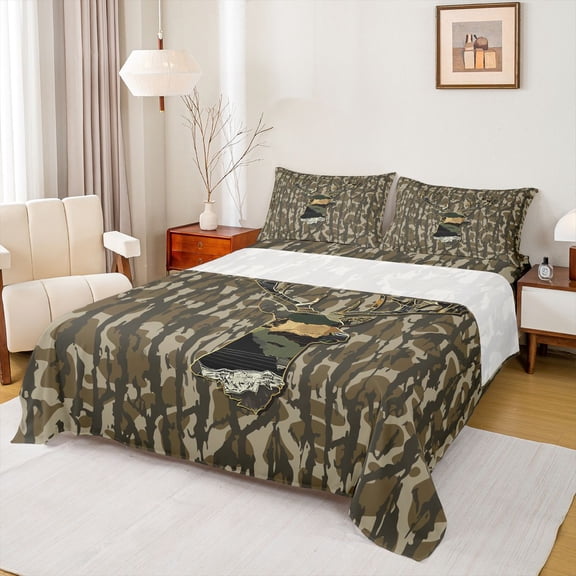 Castle Fairy Animal Deer Twin Sheet Sets for Female Men Adults,Vintage Camouflage Bedding
