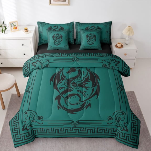 Castle Fairy Animal Dragon Bedding Comforter Set,Abstract Hippie Full Bedding Set