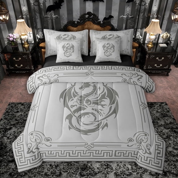 Castle Fairy Animal Dragon Bedding Comforter Set,Abstract Hippie Full Bedding Set