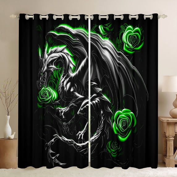 Castle Fairy Animal Dragon Blackout Curtains Set of 2 (52x84 Each),Floral Window Curtains