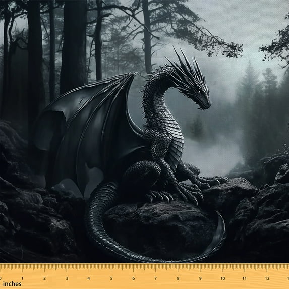 Castle Fairy Animal Dragon Fabric by the Yard 3 Yards,Smoky Jungle Sewing Fabric,Black Grey Fabric for Sewing,Breathable Home Decor