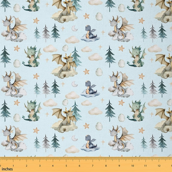 Castle Fairy Animal Dragon Fabric by the Yard 5 Yard,Kawaii Dino Sewing Fabric,Starry Sky Fabric for Sewing,Luxury Kids Bedroom Decor