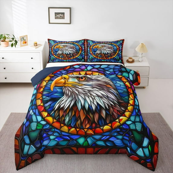 Castle Fairy Animal Eagle Bedding Comforter Set 2pcs for Adults Female Men,Vintage Bohemian Theme Twin Comforter Sets Microfiber,Exotic Style Breathable Bedding Set,Microfiber Bedroom Decor