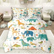 Castle Fairy Animal Elephants Giraffe Twin Bedding Sets 7-Piece for Kids Boys Girls,Cartoon Wildlife Bedding Comforter Set Microfiber,Cute Kawaii Breathable Sheet Sets,Luxury Bedroom Decor