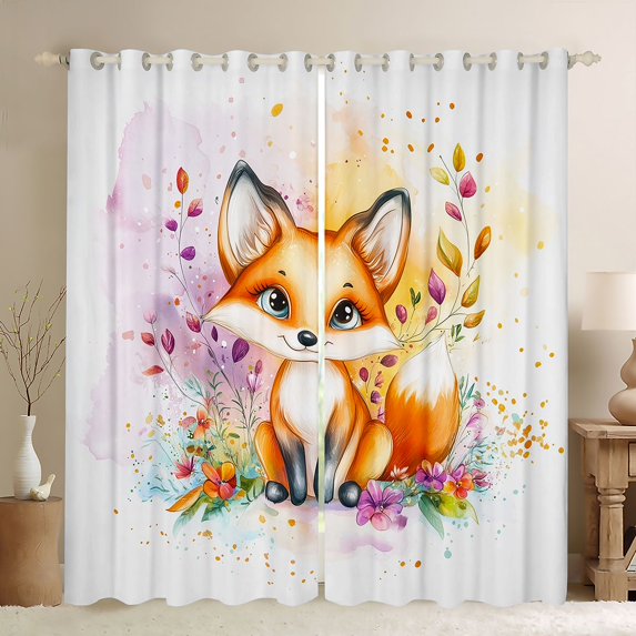 Castle Fairy Animal Fox Black Out Curtains,Floral Flowers Curtains Pack of 2 (42x63 Each)