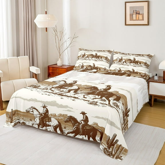 Castle Fairy Animal Horse 4pcs Bed Sheets,Western Cowboy King Sheets,Exotic Style Super Cozy Sheet Set,Lightweight Rustic Room Decor
