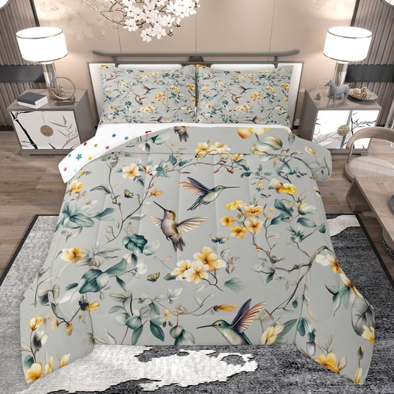 Castle Fairy Animal Hummingbird Queen Comforter Set,Chic Flowers Bedding Comforter Set