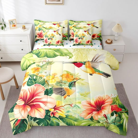 Castle Fairy Animal Hummingbird Twin Bedding Sets,Chic Flowers Bedding Comforter Set