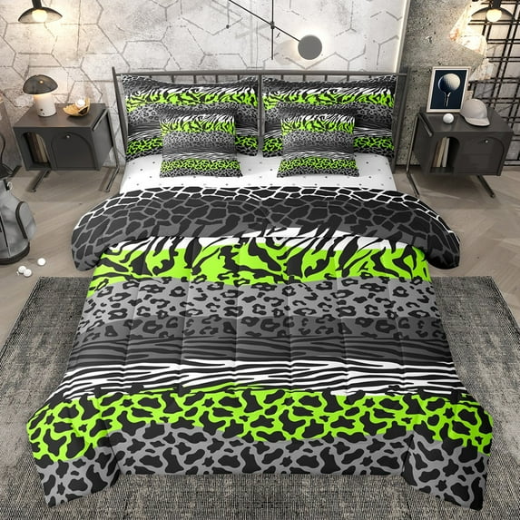 Castle Fairy Animal Leopard Cheetah Zebra Print Bedding Comforter Set 7pcs for Kids Teens Adults,Abstract Stripes Lines Queen Bedding Sets Super Cozy,Vintage Aesthetic Queen Sheet Sets