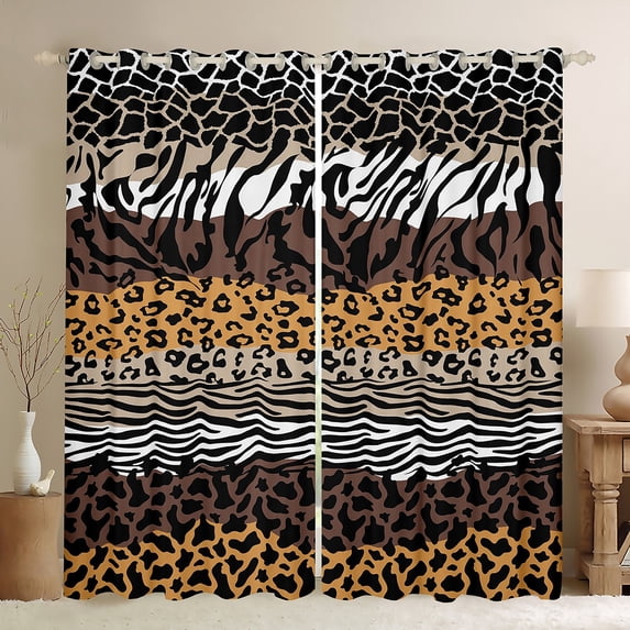 Castle Fairy Animal Leopard Cheetah Zebra Print Black Out Curtains for Kids Teens Adults,Abstract Stripes Lines Curtains Pack of 2 (42x63 Each),Vintage Aesthetic Bedroom Curtains