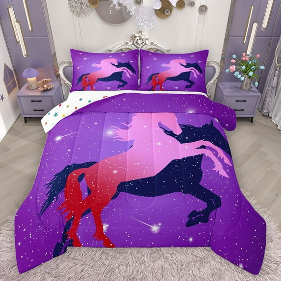 Castle Fairy Animal Magical Unicorn Bedding Comforter Set 2pcs for Boys Girls,Dreamy Princess Twin Comforter Sets Microfiber,Bling Stars Glitter Breathable Bedding Set,Super Cozy Room Decor