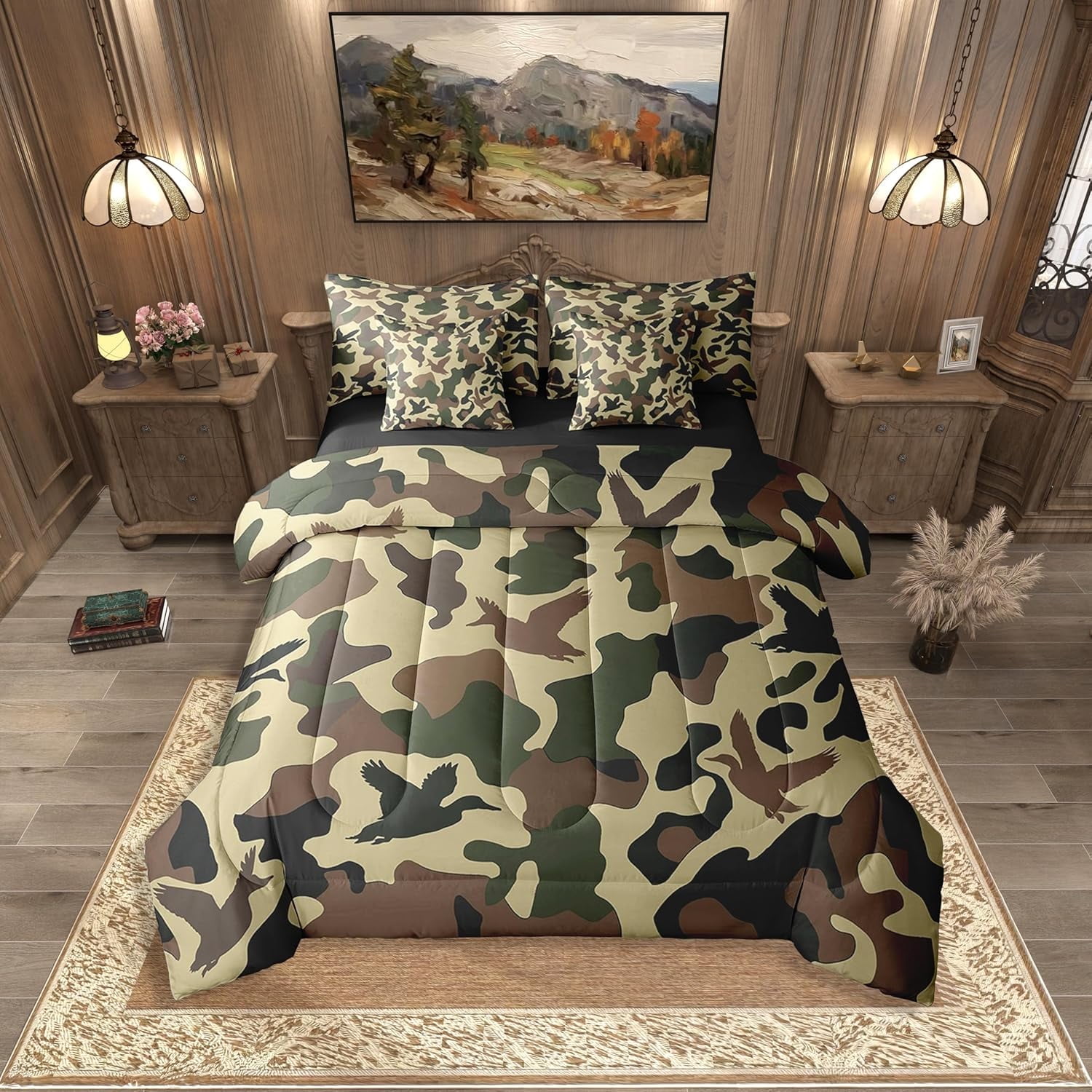 Manfei Animal Mallard Duck Bedding Comforter Set 7 Pieces,Abstract