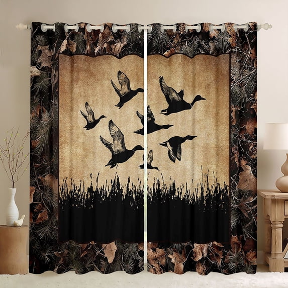 Castle Fairy Animal Mallard Duck Black Out Curtains for Boys Girls,Botanical Branches Leaves Curtains Pack of 2 (42x63 Each),Vintage Aesthetic Bedroom Curtains,Breathable Home Decor