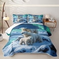 thumbnail image 1 of Castle Fairy Animal Northern Light Polar Bear Twin Quilt Set for Teens,Snowy Mountain Lake Twin Coverlet Set,Blue Green White, 1 of 7
