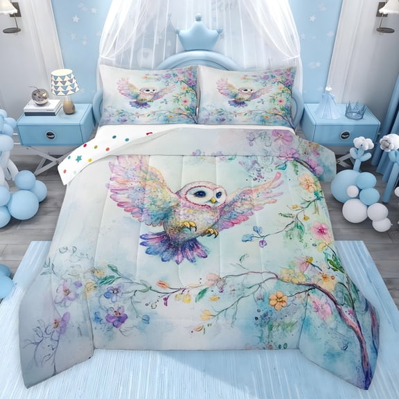 Castle Fairy Animal Owl Twin Comforter Sets Boys Girls,Chic Floral Flowers Bedding Set