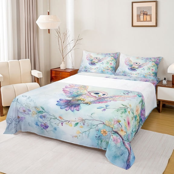 Castle Fairy Animal Owl Twin Sheet Sets for Teens Boys Girls,Chic Floral Flowers Bedding