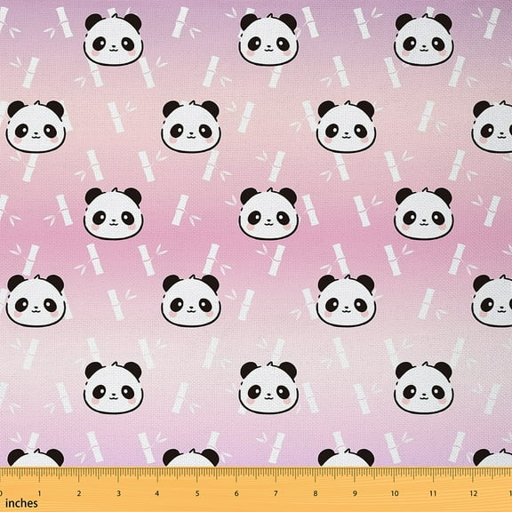 Castle Fairy Animal Panda Fabric by the Yard 1 Yard For Children,Black Pink Home Decor Fabric by the Yard,Kawaii Wildlife Room Decor Fabric by the Yard,Breathable Gradient Home Decor