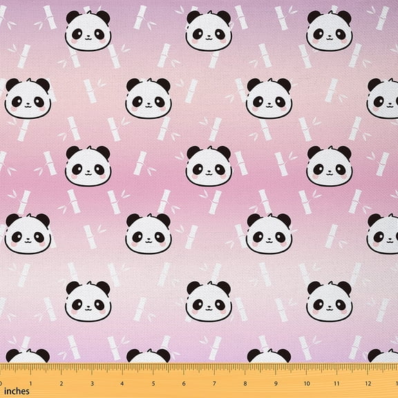Castle Fairy Animal Panda Fabric by the Yard 3 Yard For Children,Black Pink Fabric for Sewing,Kawaii Wildlife Room Decor Fabric by the Yard,Breathable Gradient Home Decor