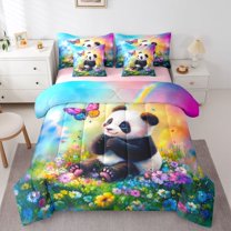 Castle Fairy Animal Panda Twin Bedding Sets,Flowers Butterfly Bedding Comforter Set