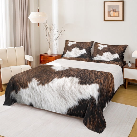 Castle Fairy Animal Print 3pcs Twin Sheet Sets for Teenagers,Farmhouse Cow Twin Fitted Sheet,Rustic Vintage Breathable Flat Sheet,Super Cozy Room Decor