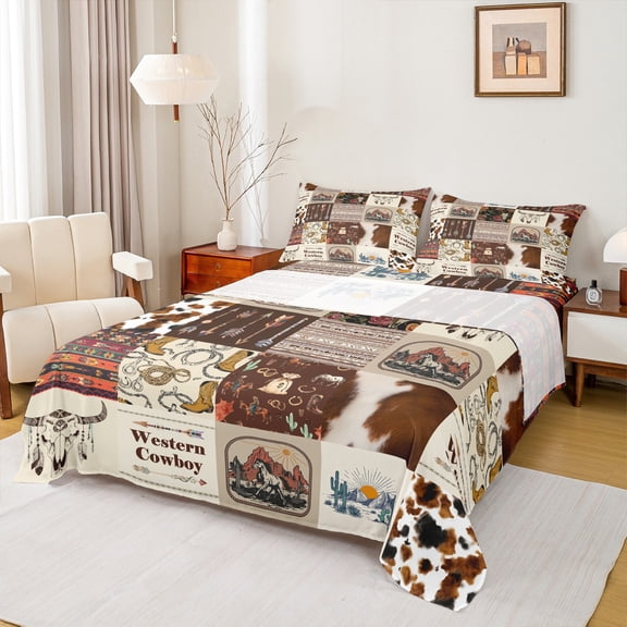 Castle Fairy Animal Print 4pcs Bed Sheets,Bohemian Aztec King Sheets,Western Cowboy Super Cozy Sheet Set,Microfiber Geometric Bedroom Decor