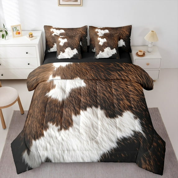 Castle Fairy Animal Print 7-Piece Twin Bedding Sets for Teenagers,Farmhouse Cow Bedding Comforter Set,Rustic Vintage Breathable Sheet Sets,Super Cozy Room Decor